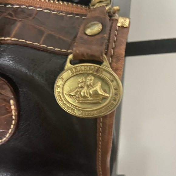 Vintage Brahmin Tuscan Black Brown Croc Embossed Top Handle Handbag Purse - Picture 3 of 6